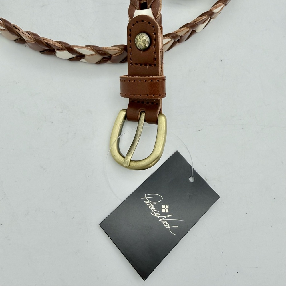 Patricia Nash new women’s Chainlink full grain leather belt brown & beige size M - Picture 4 of 4